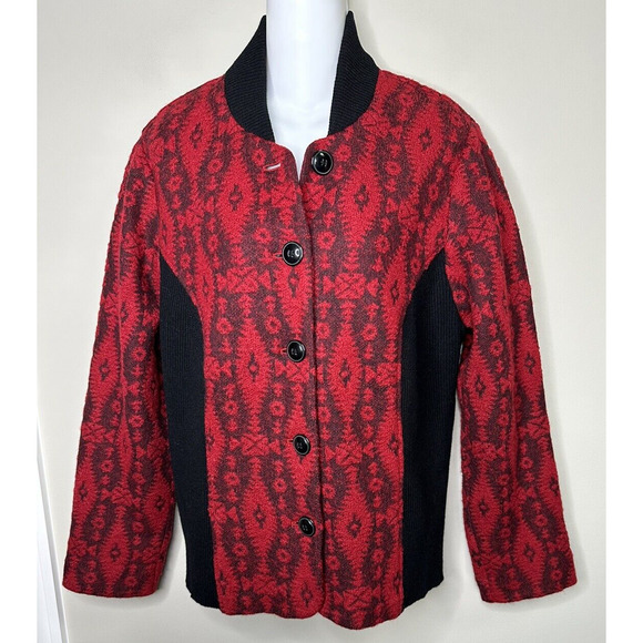 Pendleton Red‎ and Black Wool Southwest Cardigan Jacket~ 1X - Picture 4 of 7